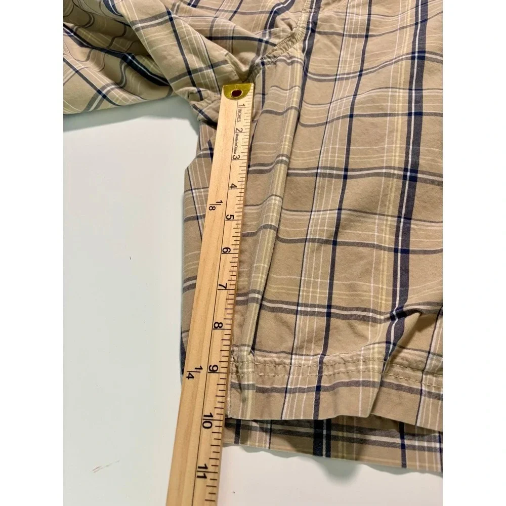 IZOD Plaid Chino Shorts Mens 38 Tan Grey Cotton Flat Front‎ 10